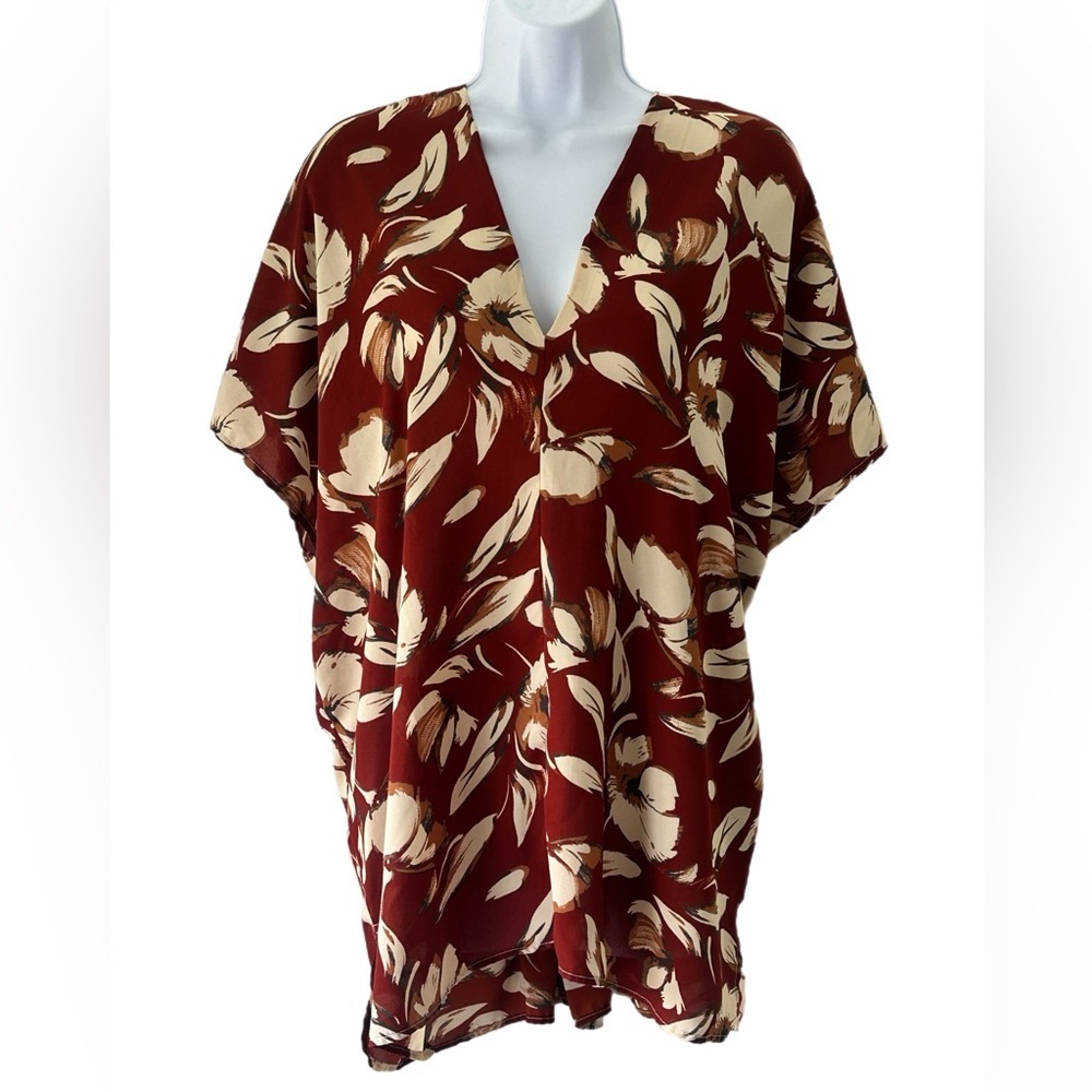 Adrienne Maroon and Cream Floral Blouse - Picture 5 of 5
